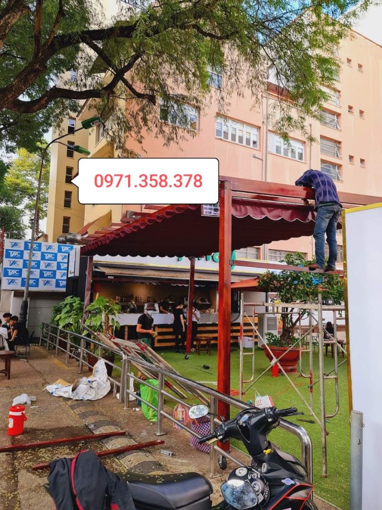 mái che bạt kéo di chuyển bằng bánh